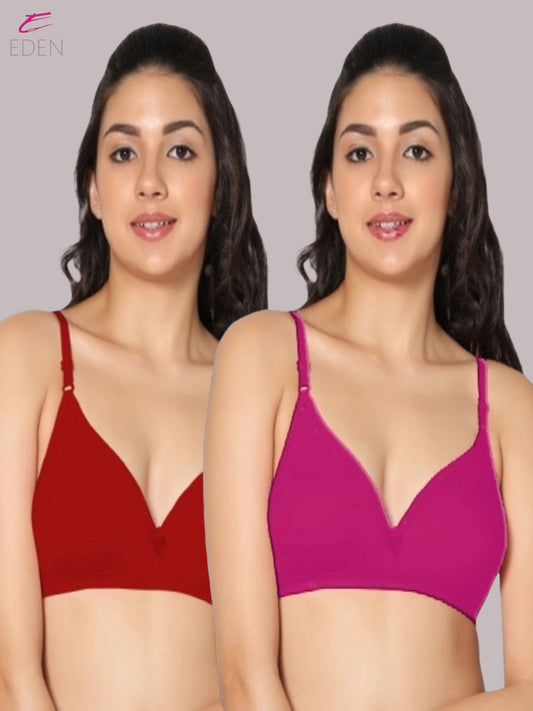 Wirefree, Non Padded, Cotton, Medium Coverage ,Tshirt Bra, Magenta-Red