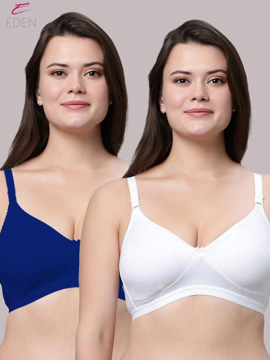 Non Padded, Plus Size, Super Combed,Cotton Stretch, Full Coverage ,Everyday Bra ,Royalblue-White