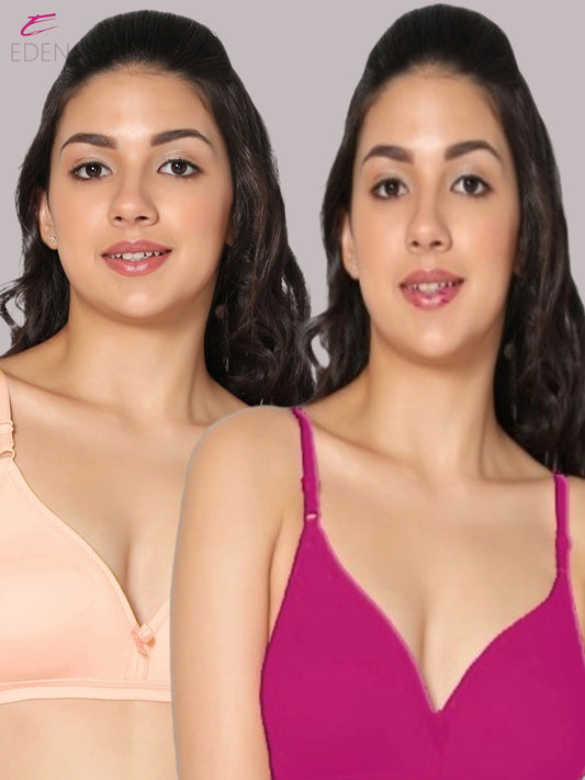 Wirefree, Non Padded, Cotton, Medium Coverage ,Tshirt Bra, Magenta-Skin