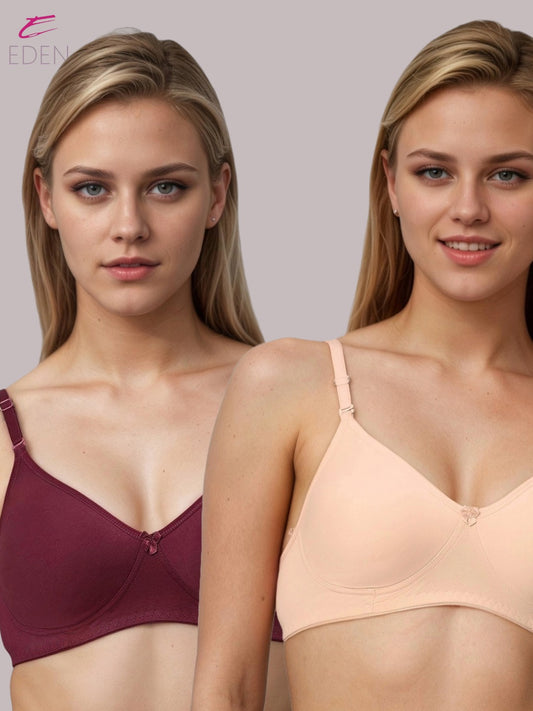 Lightly Padded, Non-Wired, Simply Soft, T-Shirt Bra ,Maroon-Peach
