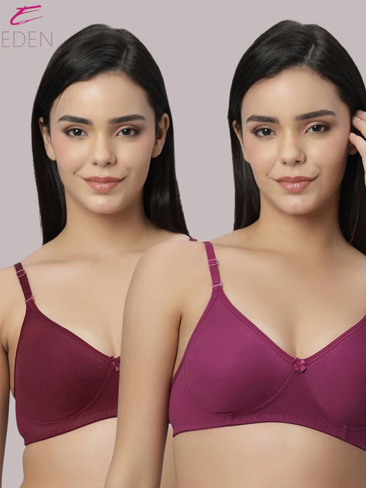 Lightly Padded, Non-Wired ,Simply Soft, T-Shirt Bra,Wine-Maroon