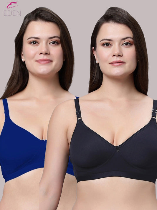 Non Padded, Plus Size, Super Combed,Cotton Stretch, Full Coverage ,Everyday Bra ,Royalblue-Navyblue