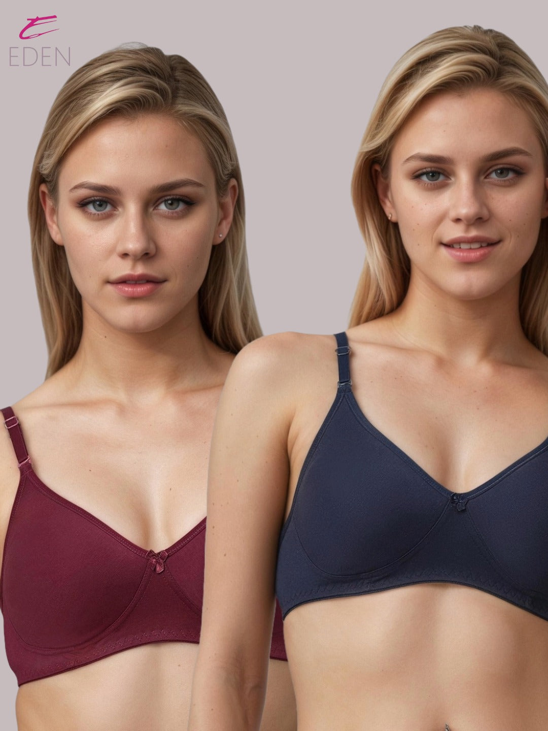 Lightly Padded, Non-Wired, Simply Soft, T-Shirt Bra ,Maroon-Navyblue