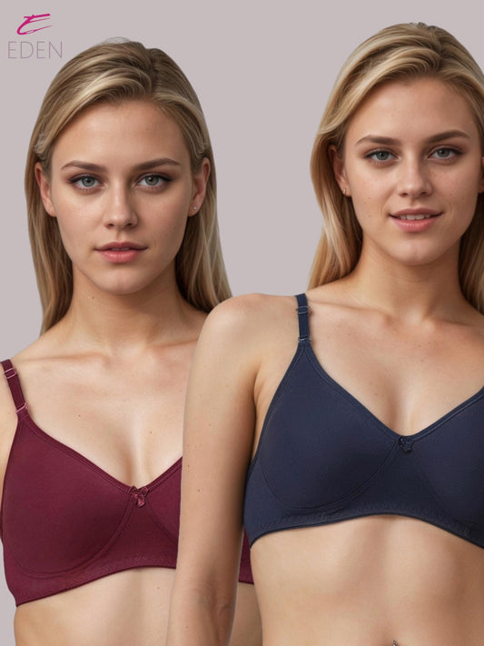 Lightly Padded, Non-Wired, Simply Soft, T-Shirt Bra ,Maroon-Navyblue