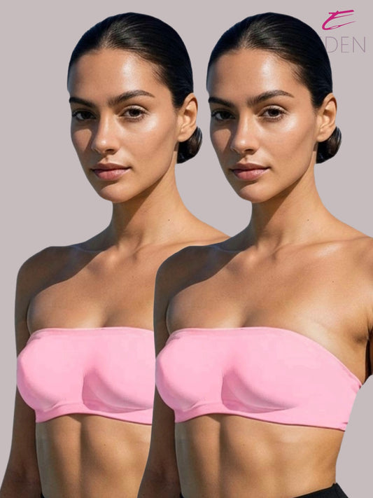 Non Padded, Non-Wired, Simply Soft, Strapless , Seamless, Bandeau Bra ,Slip On ,Nylon,Pink