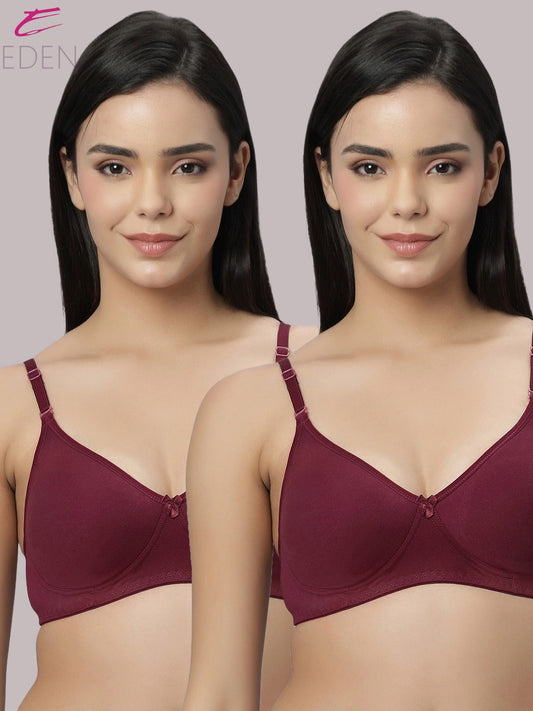 Lightly Padded, Non-Wired ,Simply Soft, T-Shirt Bra,Maroon
