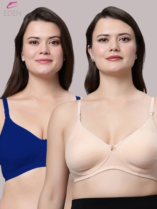 Non Padded, Plus Size, Super Combed,Cotton Stretch, Full Coverage ,Everyday Bra ,Royalblue-Skin