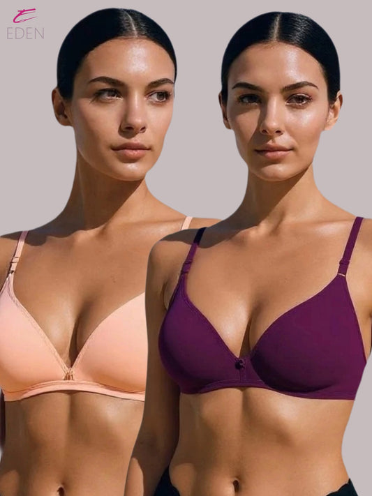 Wirefree, Non Padded, Cotton, Medium Coverage, Tshirt Bra ,Peach-Wine