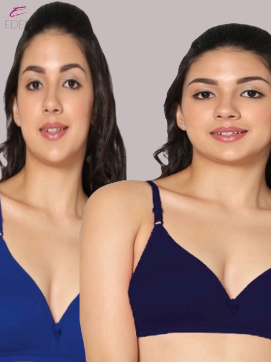 Wirefree, Non Padded, Cotton, Medium Coverage ,Tshirt Bra, Navyblue-Royalblue