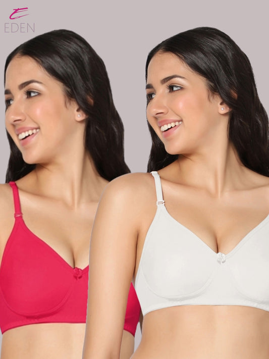 Lightly Padded, Non-Wired, Simply Soft, T-Shirt Bra ,Magenta-white