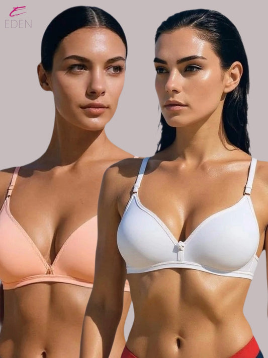 Wirefree, Non Padded, Cotton, Medium Coverage, Tshirt Bra ,Peach-White