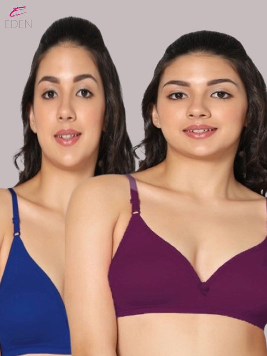 Wirefree, Non Padded, Cotton, Medium Coverage ,Tshirt Bra, Royalblue-Wine