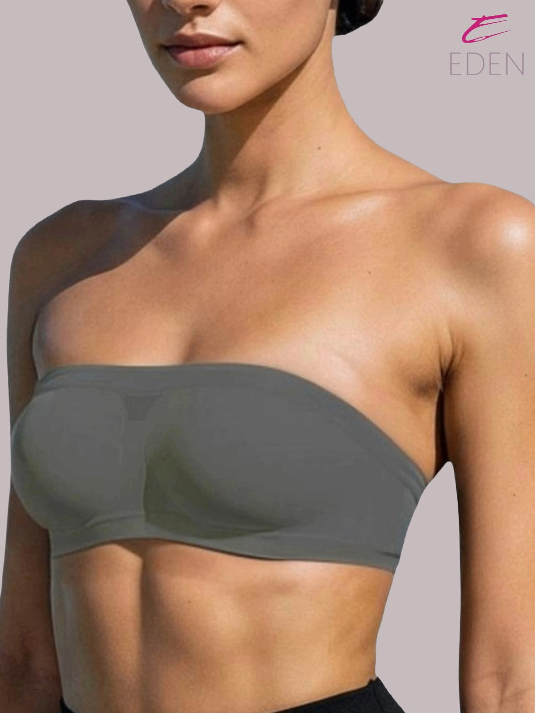 Non Padded, Non-Wired, Simply Soft, Strapless , Seamless, Bandeau Bra ,Slip On ,Nylon,Grey