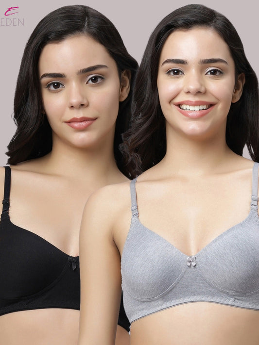 Non Padded, Plus Size, Full Coverage ,Everyday Bra ,T-shirt Bra,Black-Grey