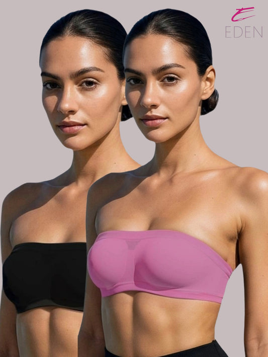 Non Padded, Non-Wired, Simply Soft, Strapless , Seamless, Bandeau Bra ,Slip On ,Nylon, Onionpink & black