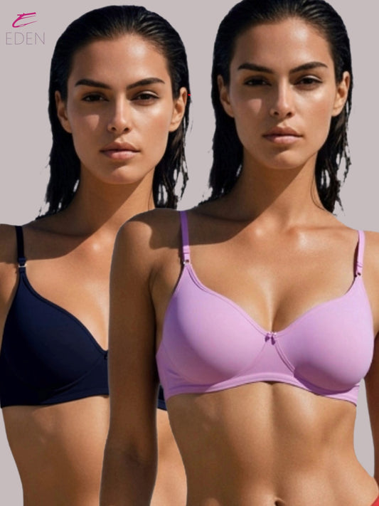 Wirefree ,Non Padded, Cotton ,Medium Coverage, Tshirt Bra ,Black-Pink