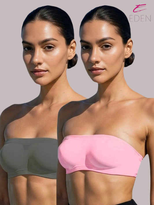 Non Padded, Non-Wired, Simply Soft, Strapless , Seamless, Bandeau Bra ,Slip On ,Nylon,Pink,Grey