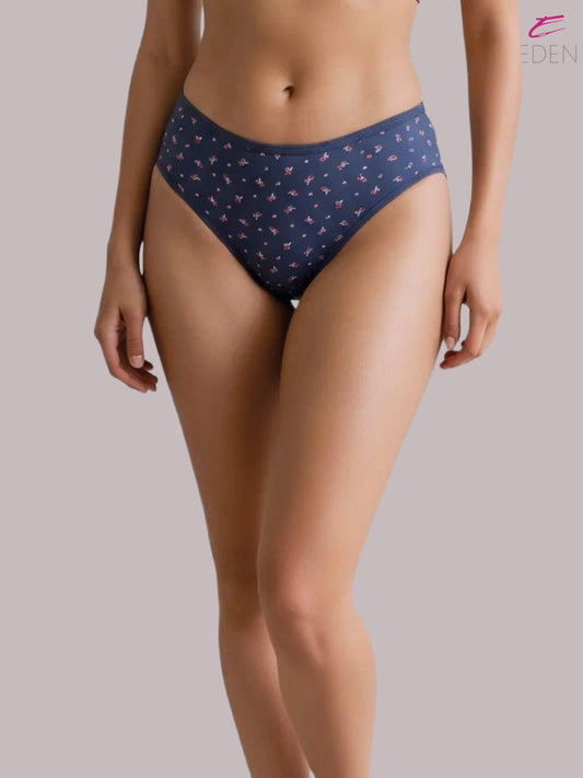 Eden ,Medium Rise, Full Coverage,  Outer Elastic,Printed,Hipster Panty-OE038 ,Blue