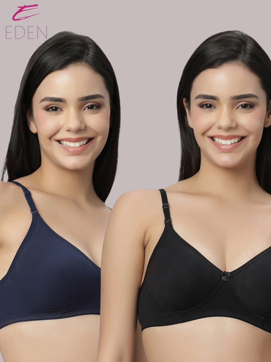 Lightly Padded, Non-Wired ,Simply Soft, T-Shirt Bra,Navyblue-Black