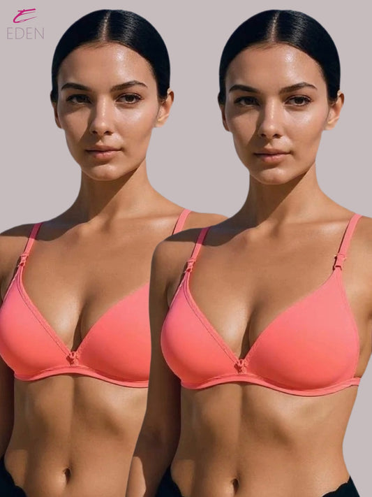 Wirefree, Non Padded, Cotton, Medium Coverage, Tshirt Bra ,Tomato