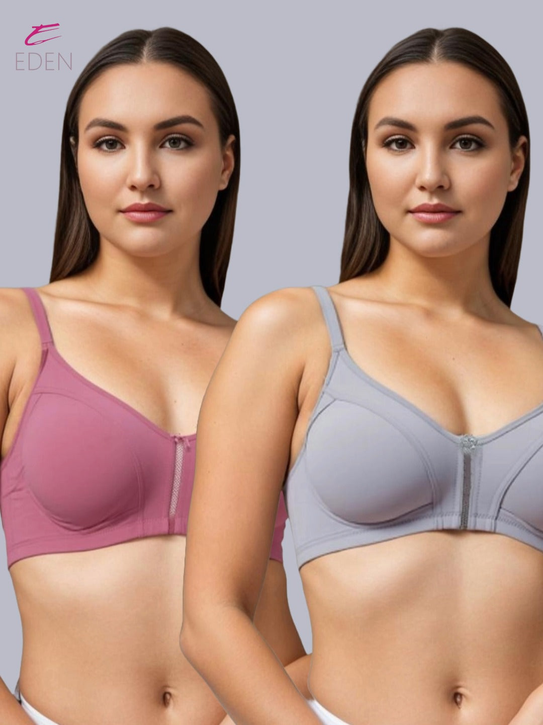 Non Padded, Plus Size, Super Combed, Cotton Stretch, Full Coverage ,Everyday Bra, Onionpink-Grey