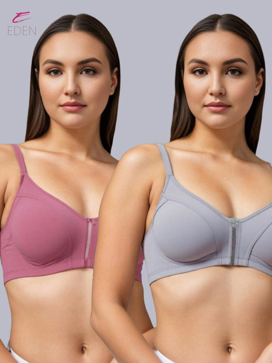 Non Padded, Plus Size, Super Combed, Cotton Stretch, Full Coverage ,Everyday Bra, Onionpink-Grey