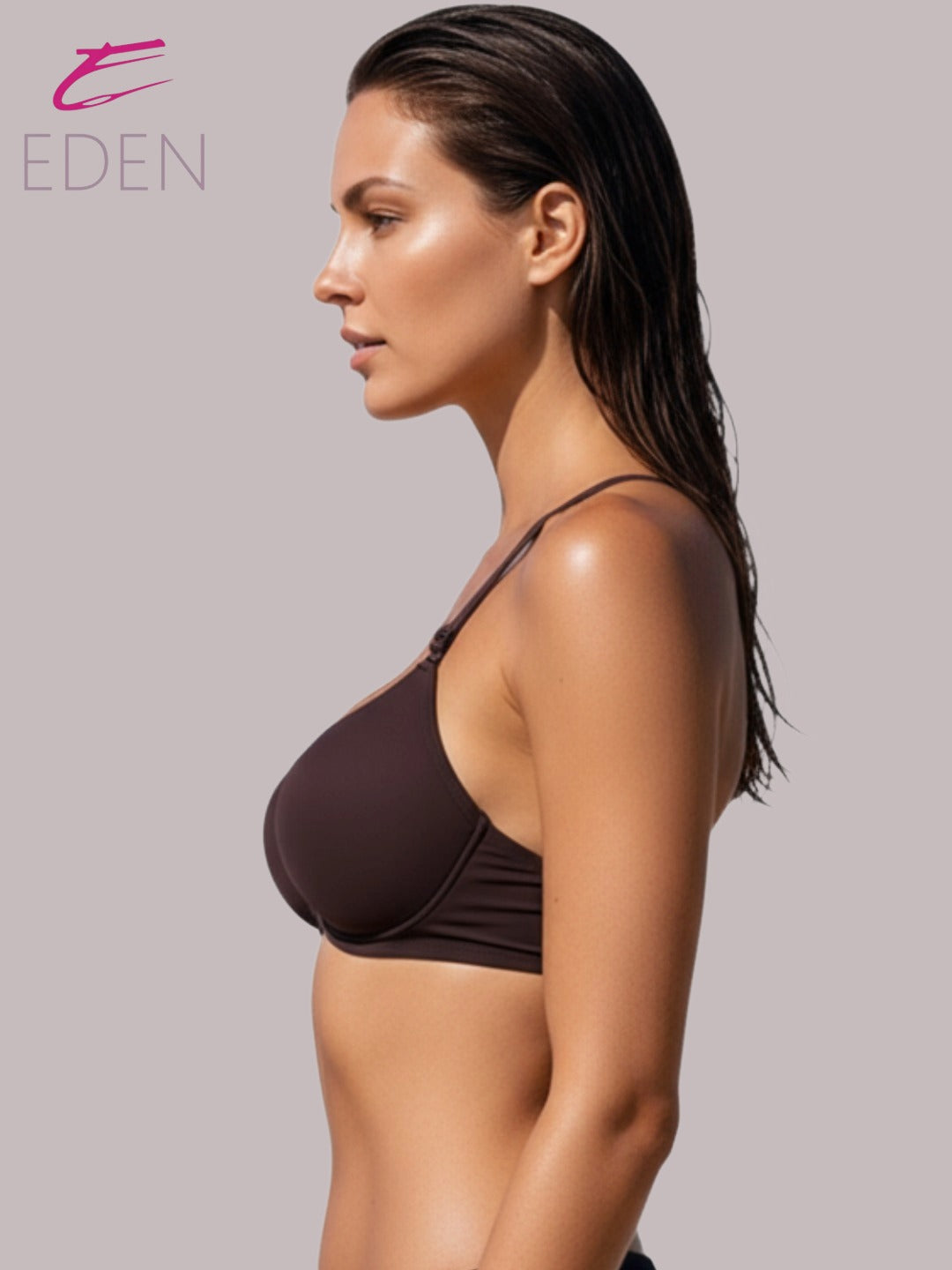 Padded, Non-Wired, Medium Coverage, Soft Cups, Invisi Neckline, polyamide, T-Shirt Bra, Coffee