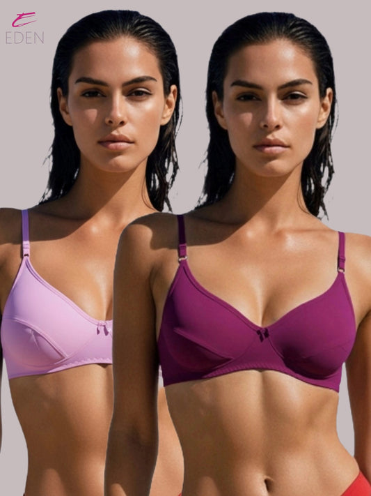 Wirefree, Non Padded, Soft Cotton ,Medium Coverage, Tshirt Bra ,Wine-Pink