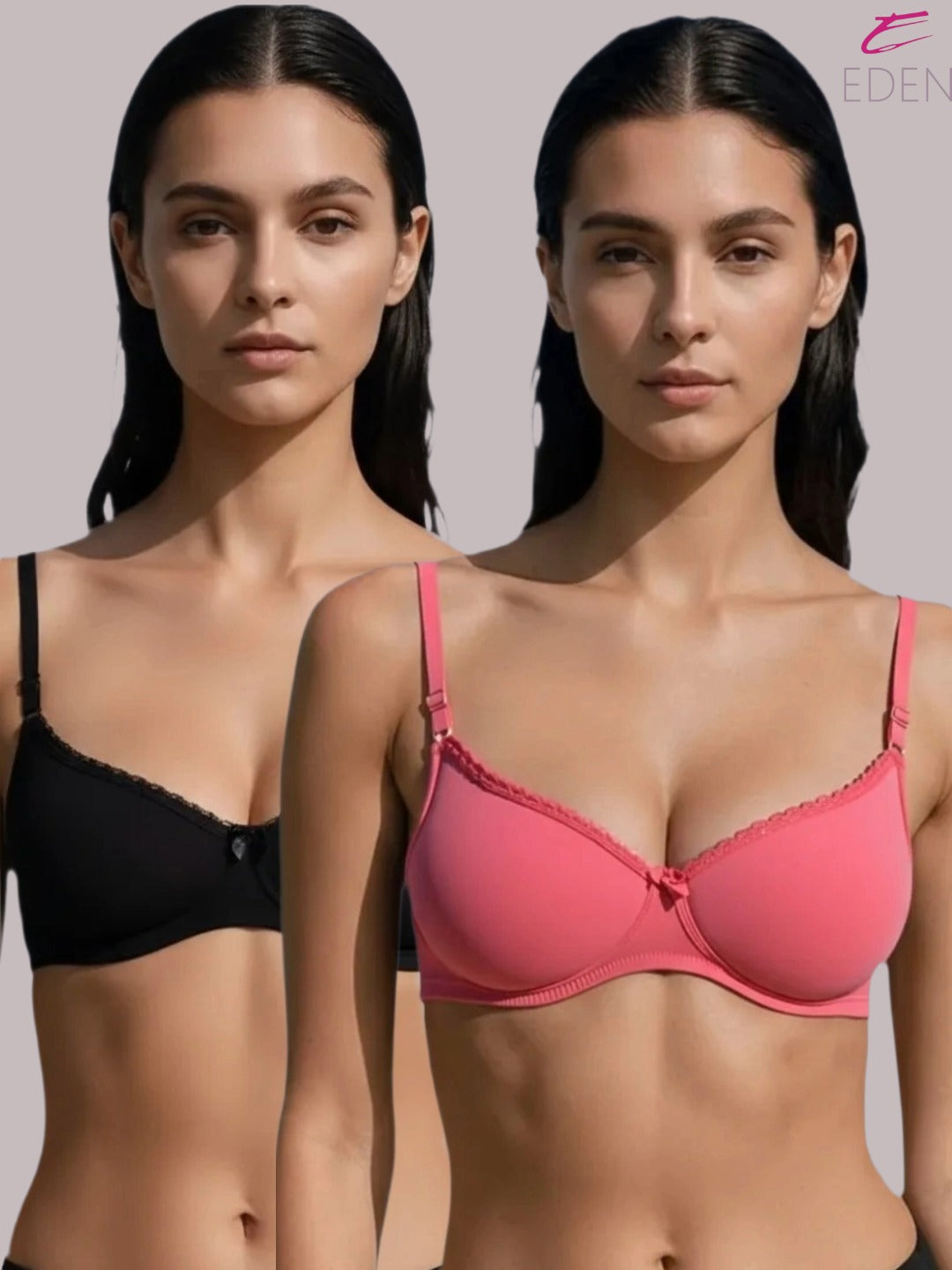 Wirefree, Padded, Plus Size, Cotton ,Medium Coverage ,Tshirt Bra, Lace Styling, Eden 109, Darksalmon-Black