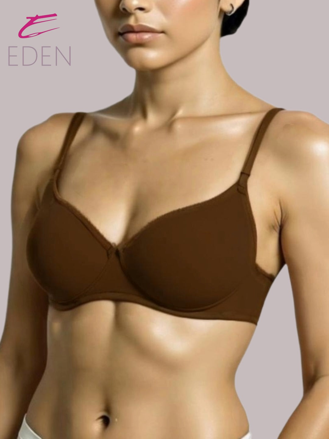 Wirefree,Padded, Plus Size, Cotton ,Medium Coverage, Tshirt Bra, Lace Styling, Peat