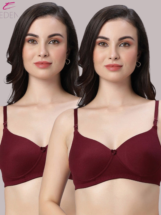 Wirefree ,Padded ,Plus Size, pc interlock, Medium Coverage, Tshirt Bra,Maroon