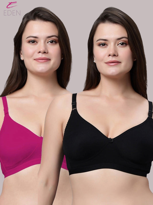 Non Padded ,Plus Size, Super Combed ,Cotton Stretch ,Full Coverage, Everyday Bra,Magenta-Black