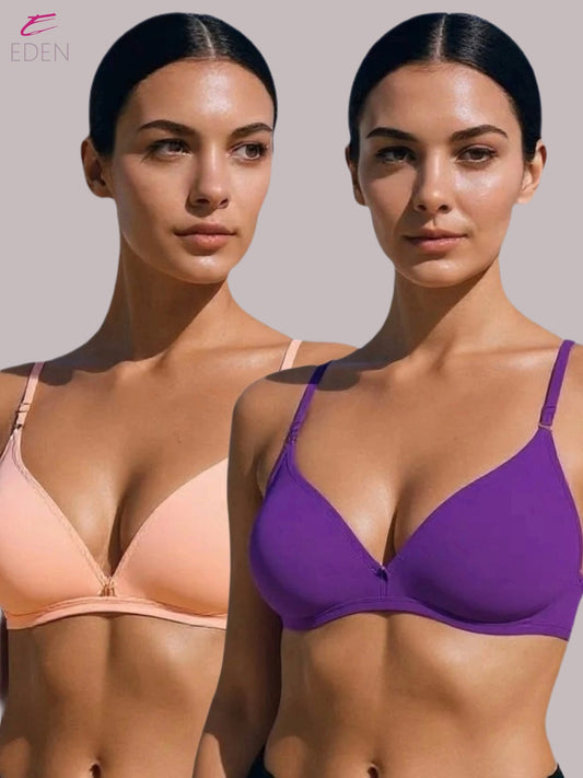 Wirefree, Non Padded, Cotton, Medium Coverage, Tshirt Bra ,Purple-Peach