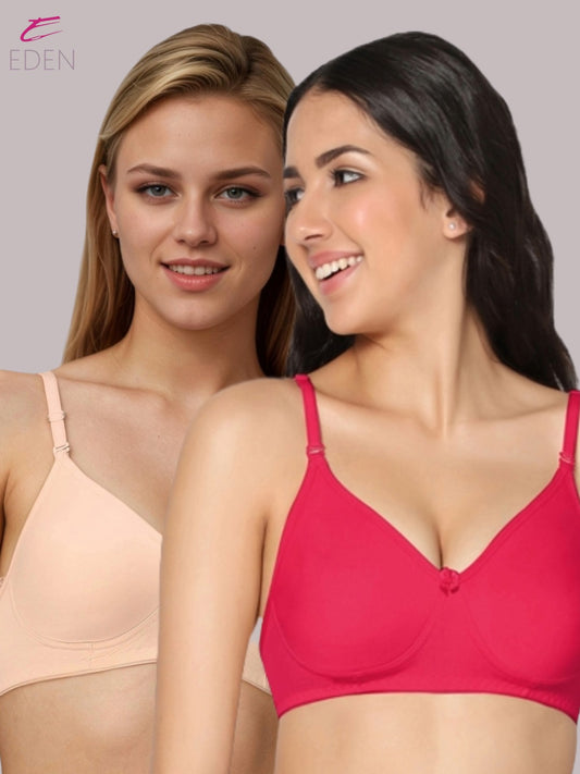 Lightly Padded, Non-Wired, Simply Soft, T-Shirt Bra ,Magenta-Peach