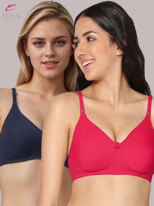 Lightly Padded, Non-Wired, Simply Soft, T-Shirt Bra ,Magenta-Navyblue