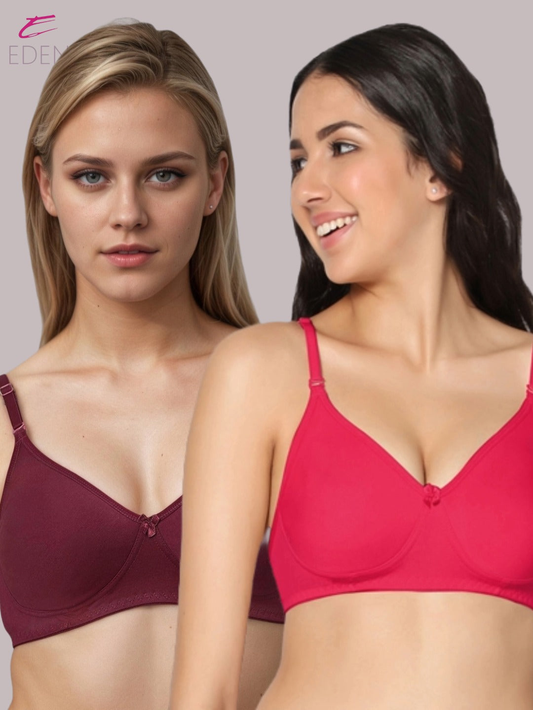 Lightly Padded, Non-Wired, Simply Soft, T-Shirt Bra ,Magenta-Maroon