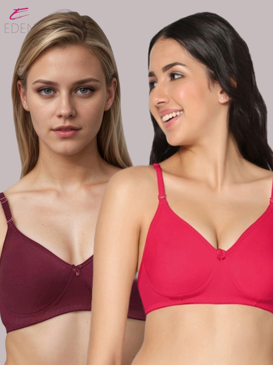 Lightly Padded, Non-Wired, Simply Soft, T-Shirt Bra ,Magenta-Maroon