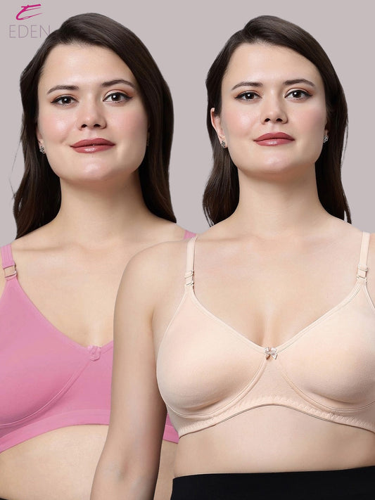 Non Padded, Plus Size ,Super Combed ,Cotton Stretch, Full Coverage, Everyday Bra, Onionpink-Skin