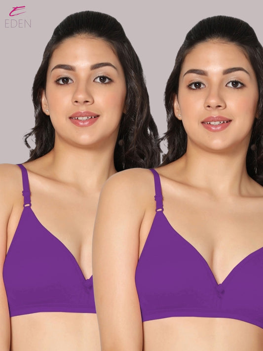 Wirefree, Non Padded, Cotton, Medium Coverage ,Tshirt Bra, Purple
