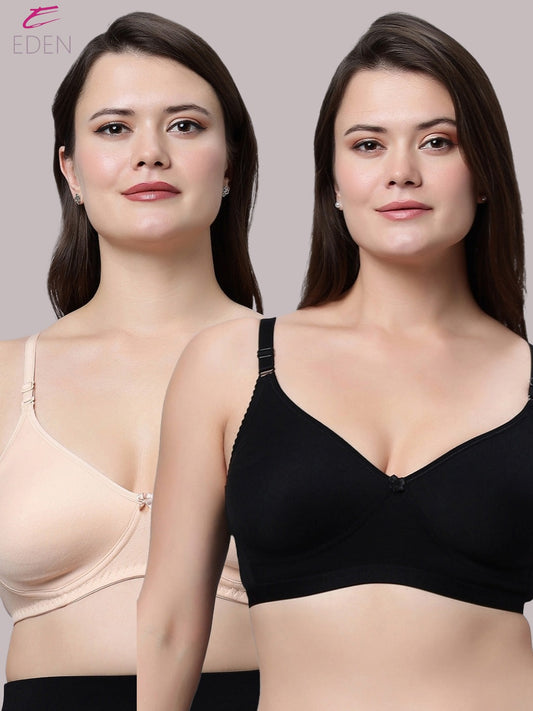 Non Padded, Plus Size, Super Combed ,Cotton Stretch, Full Coverage, Everyday Bra,Skin-Black