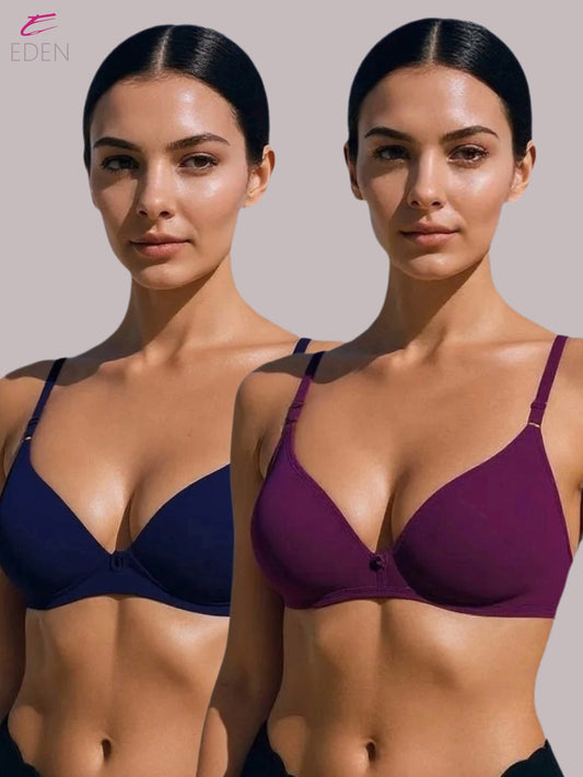 Wirefree, Non Padded, Cotton, Medium Coverage, Tshirt Bra ,Navyblue-Wine