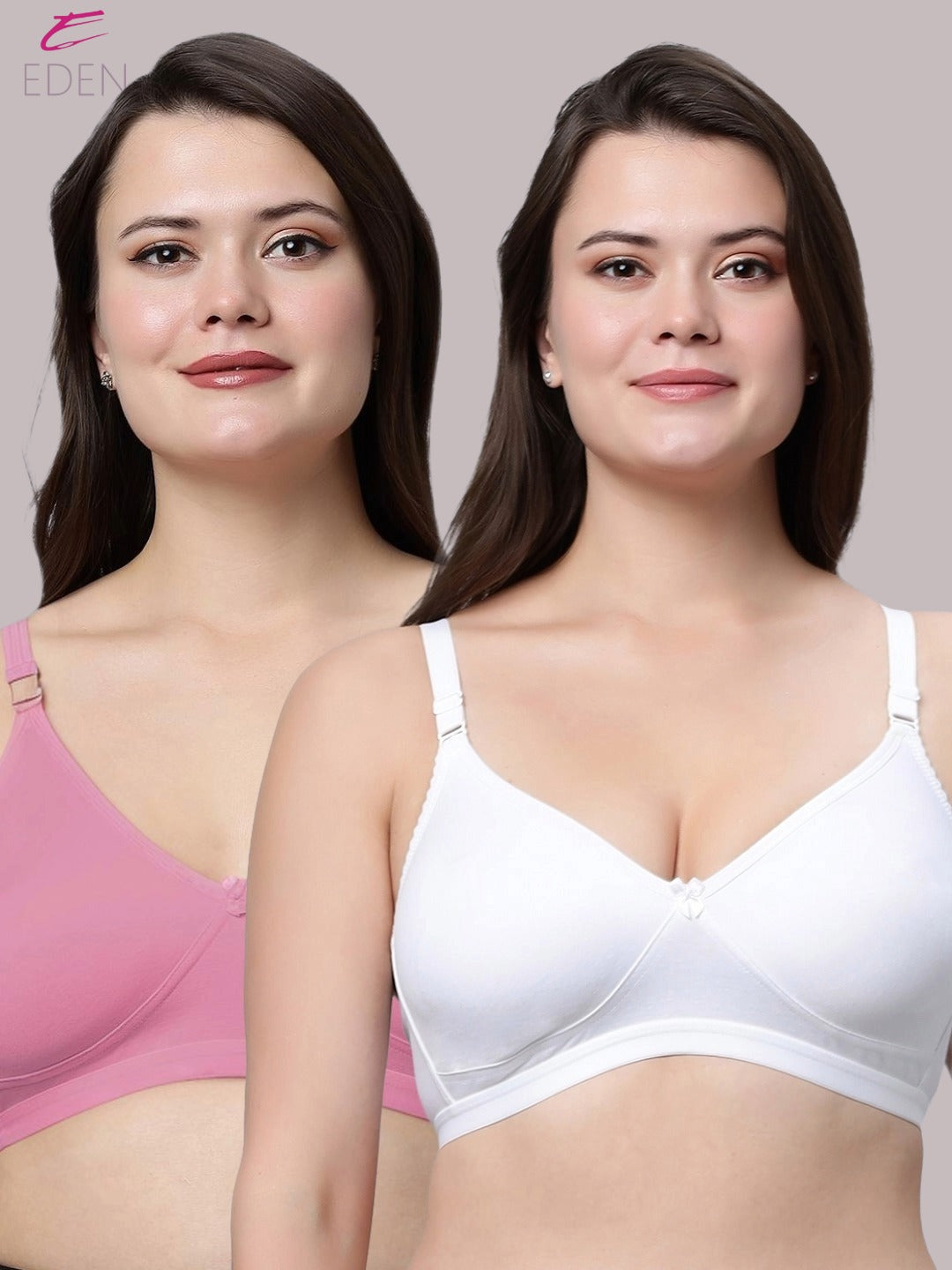 Non Padded, Plus Size, Super Combed,Cotton Stretch, Full Coverage ,Everyday Bra ,White-Onionpink