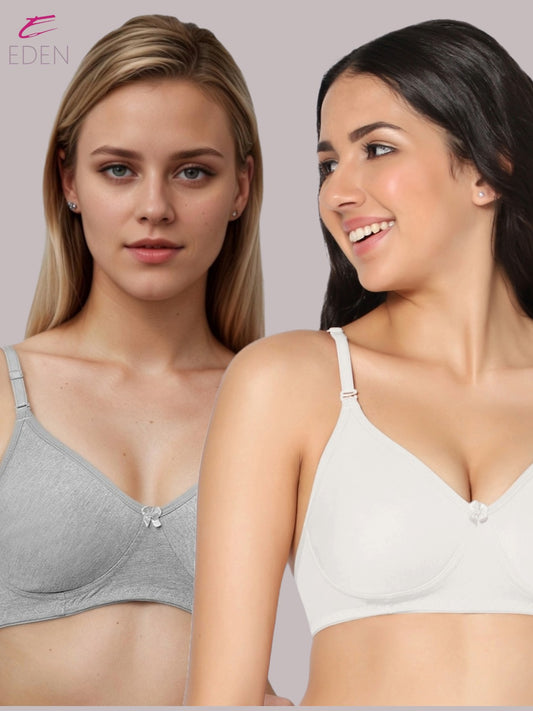 Lightly Padded, Non-Wired, Simply Soft, T-Shirt Bra ,Grey-White