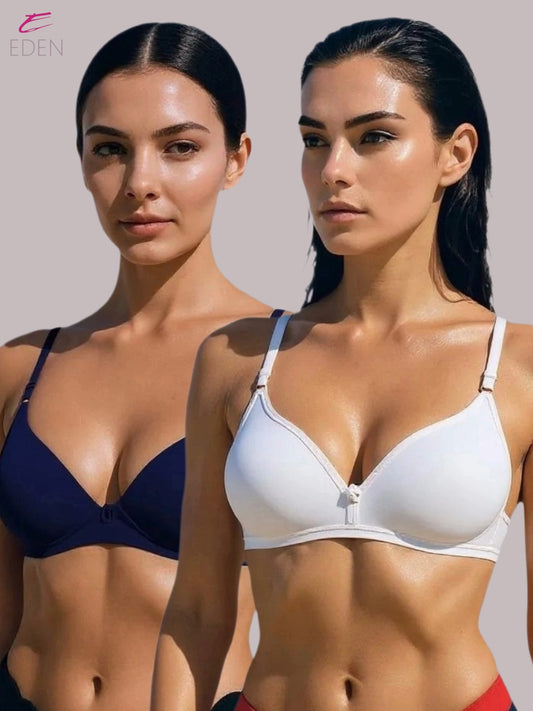 Wirefree, Non Padded, Cotton, Medium Coverage, Tshirt Bra ,Navyblue-White
