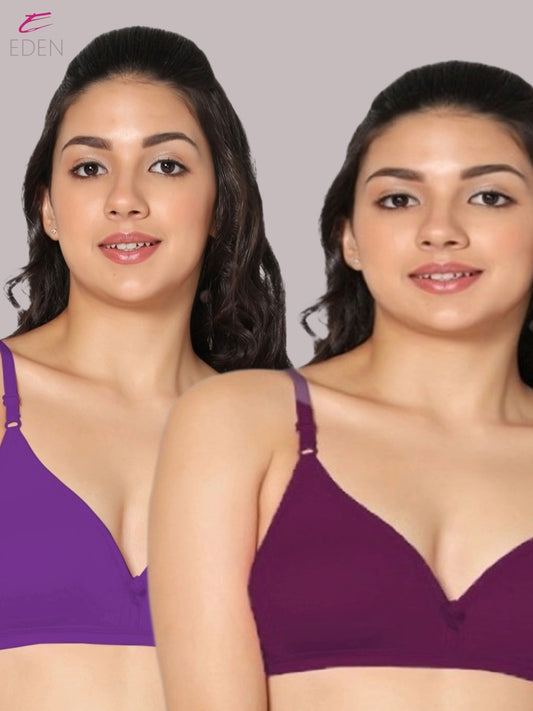 Wirefree, Non Padded, Cotton, Medium Coverage ,Tshirt Bra, Purple-Wine