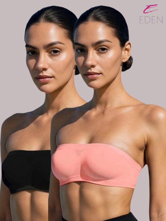 Non Padded, Non-Wired, Simply Soft, Strapless , Seamless, Bandeau Bra ,Slip On ,Nylon,Black & Peach