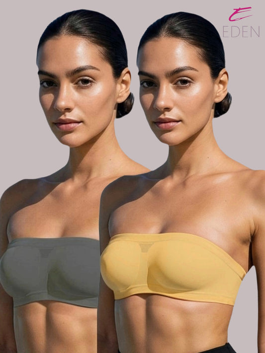 Non Padded, Non-Wired, Simply Soft, Strapless , Seamless, Bandeau Bra ,Slip On ,Nylon,Grey,Skin