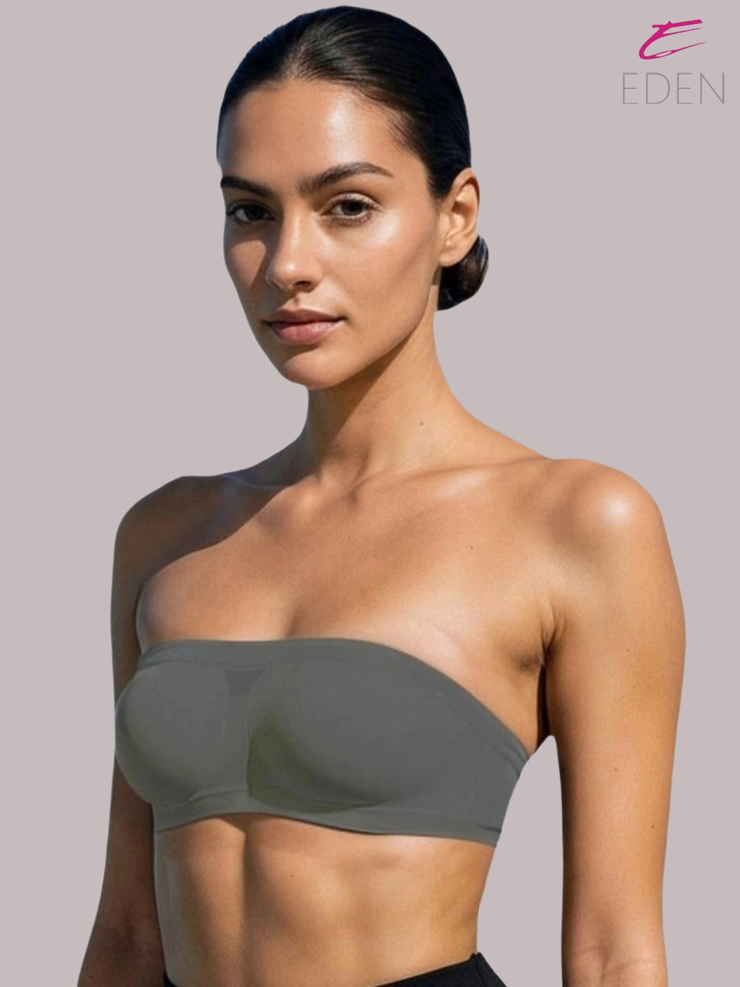 Non Padded, Non-Wired, Simply Soft, Strapless , Seamless, Bandeau Bra ,Slip On ,Nylon,Grey