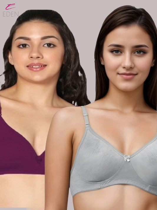 Wirefree, Non Padded, Cotton, Medium Coverage ,Tshirt Bra, Grey-Wine