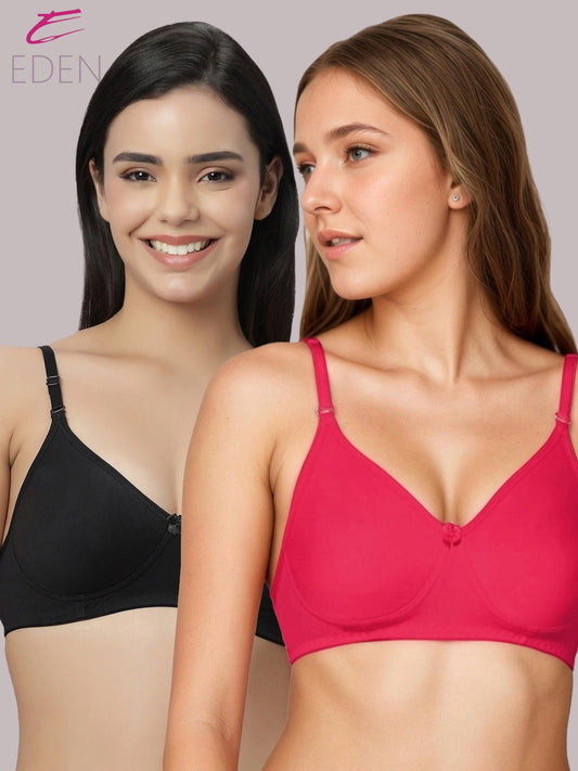 Lightly Padded, Non-Wired ,Simply Soft, T-Shirt Bra,Magenta-Black